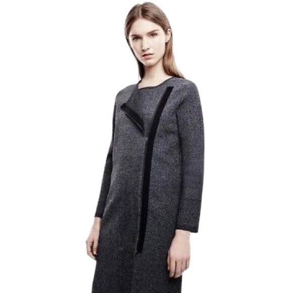 Theory Long Zip Front Lioralee Cardigan Dress Black Gray Thick Knit Size Small - Picture 5 of 14